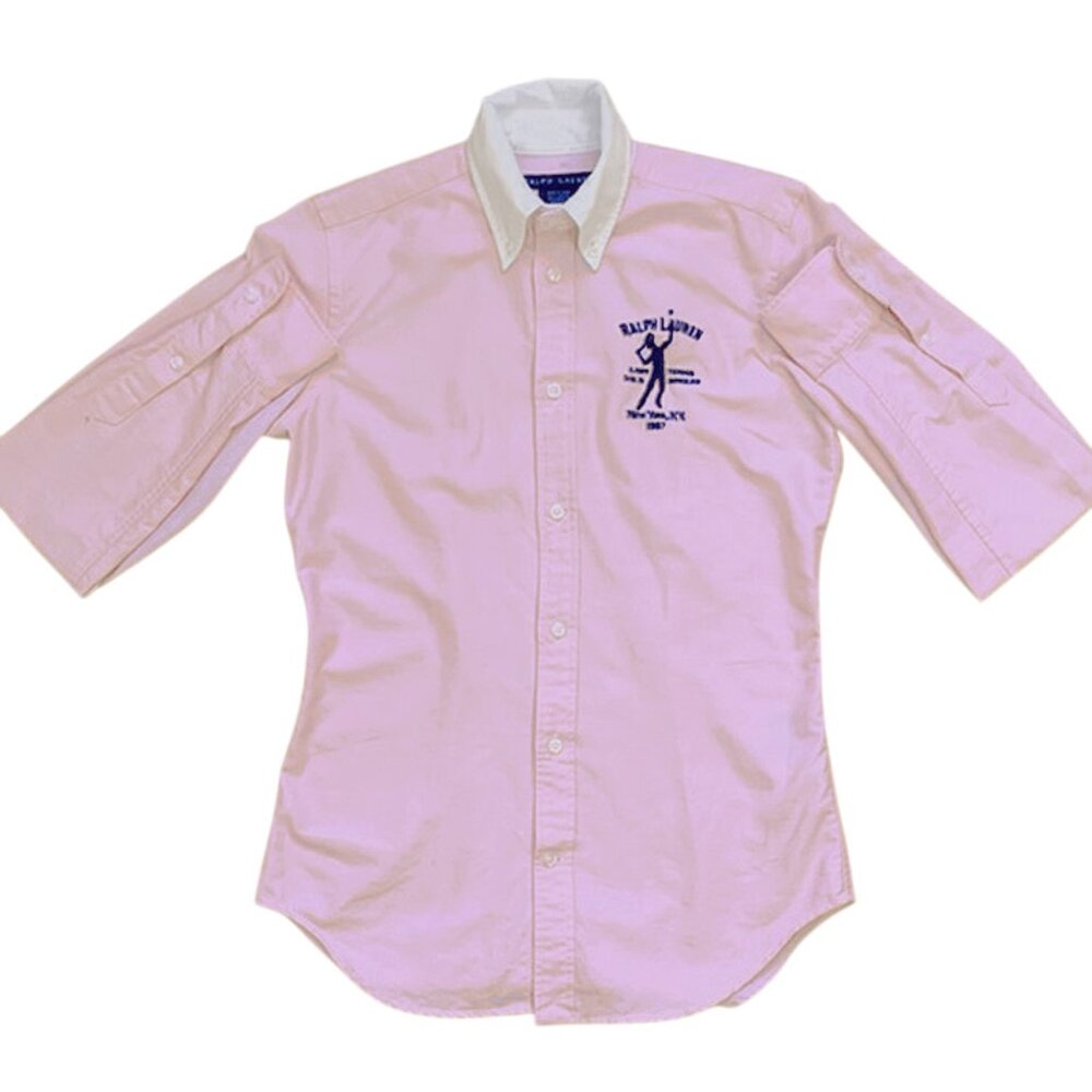 NEW Vintage Polo Ralph Lauren Shirt! Pink With Tennis Player Embroidery Slim Fit